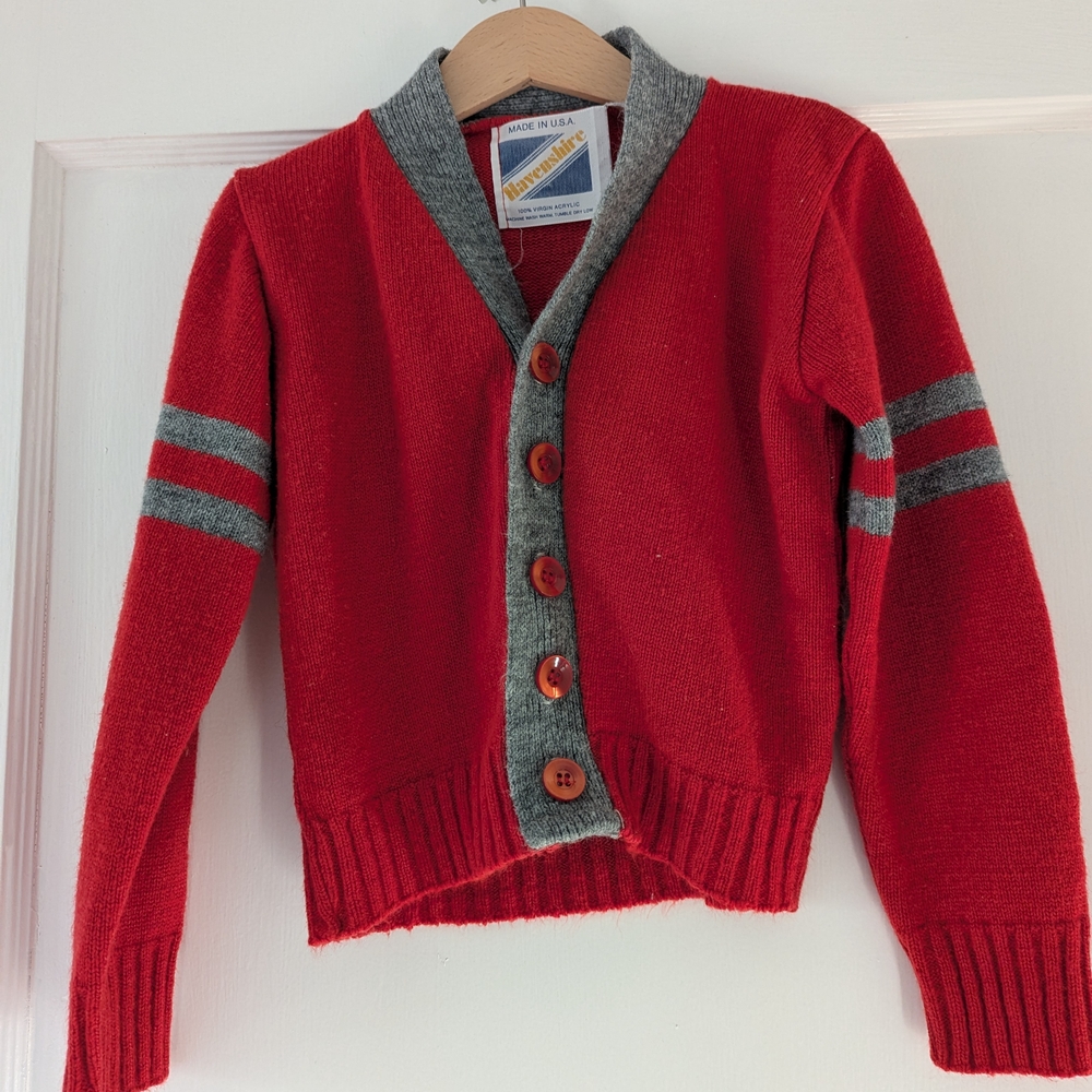 Red and Gray Button-Up Cardigan